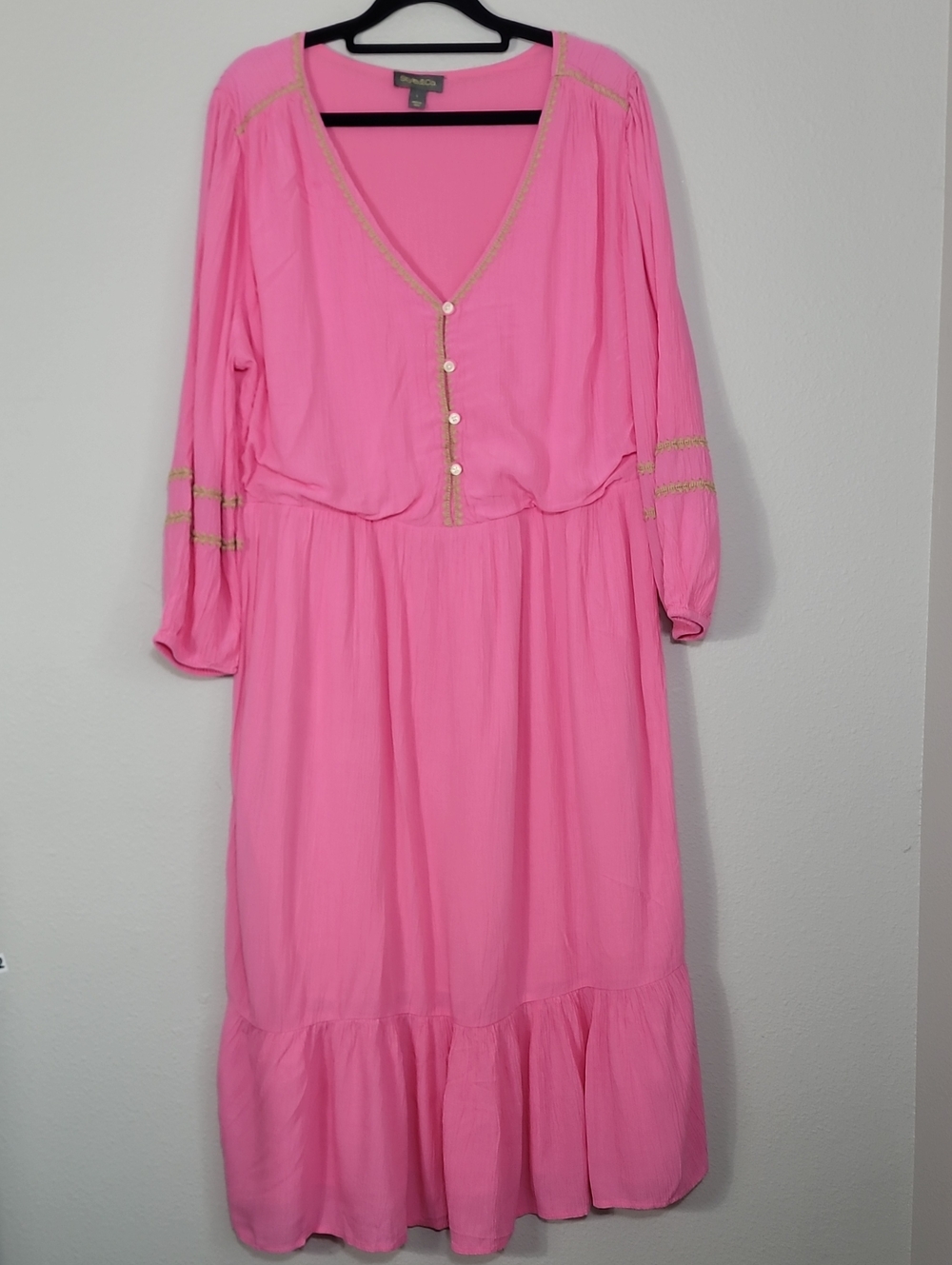 Style & Co. Embroidered Tiered Midi Maxi Dress Bright Pink Size Large